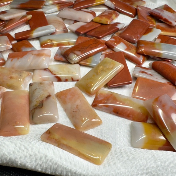 Lot of large rectangle red & natural Jasper cabochons for jewelry making - Picture 2 of 7